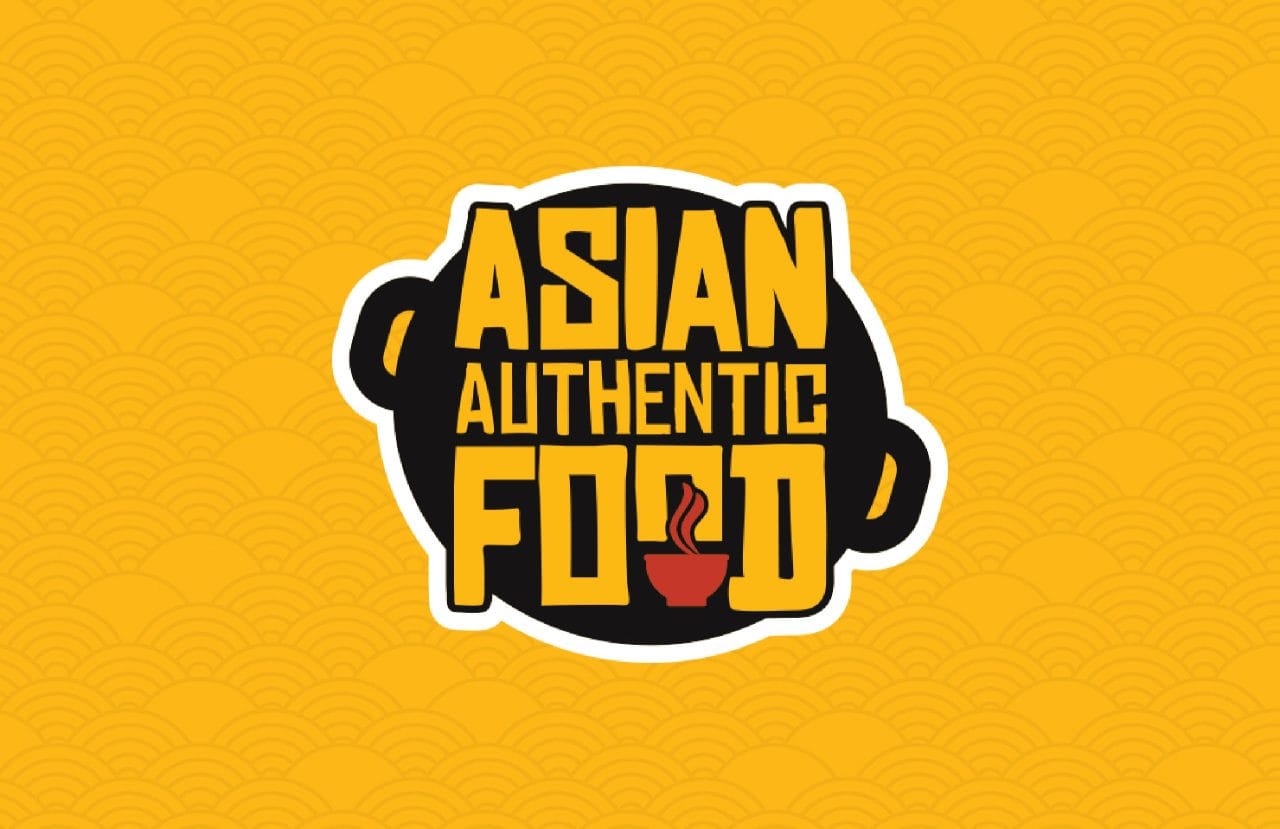 Asian Authentic Food logo op gele achtergrond – Modern en herkenbaar logo voor Aziatische keuken Branding Aziatisch restaurant – logo op gele achtergrond van Asian Authentic Food
