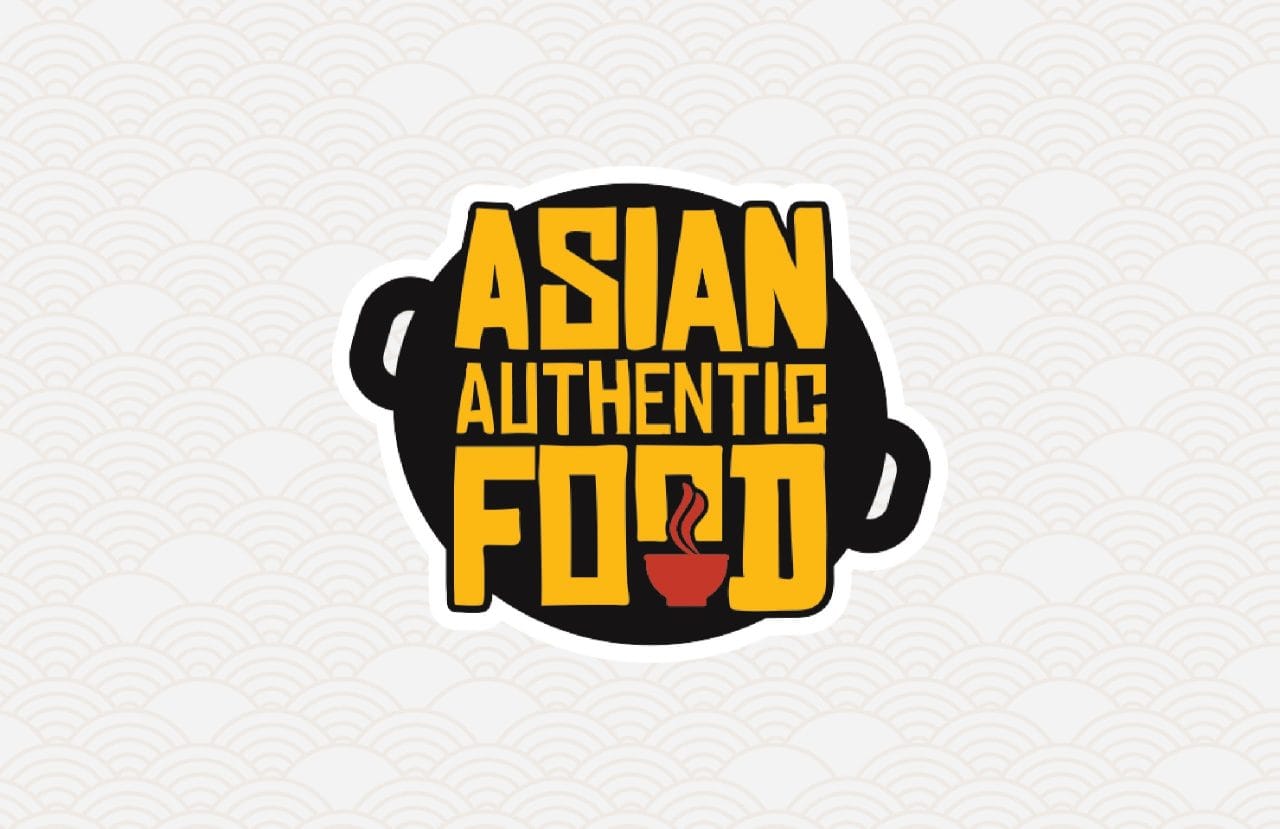 Asian Authentic Food logo op witte achtergrond – Verfijnd en herkenbaar logo voor Aziatische gerechten Branding Asian Authentic Food – logo op witte achtergrond met eigentijdse stijl