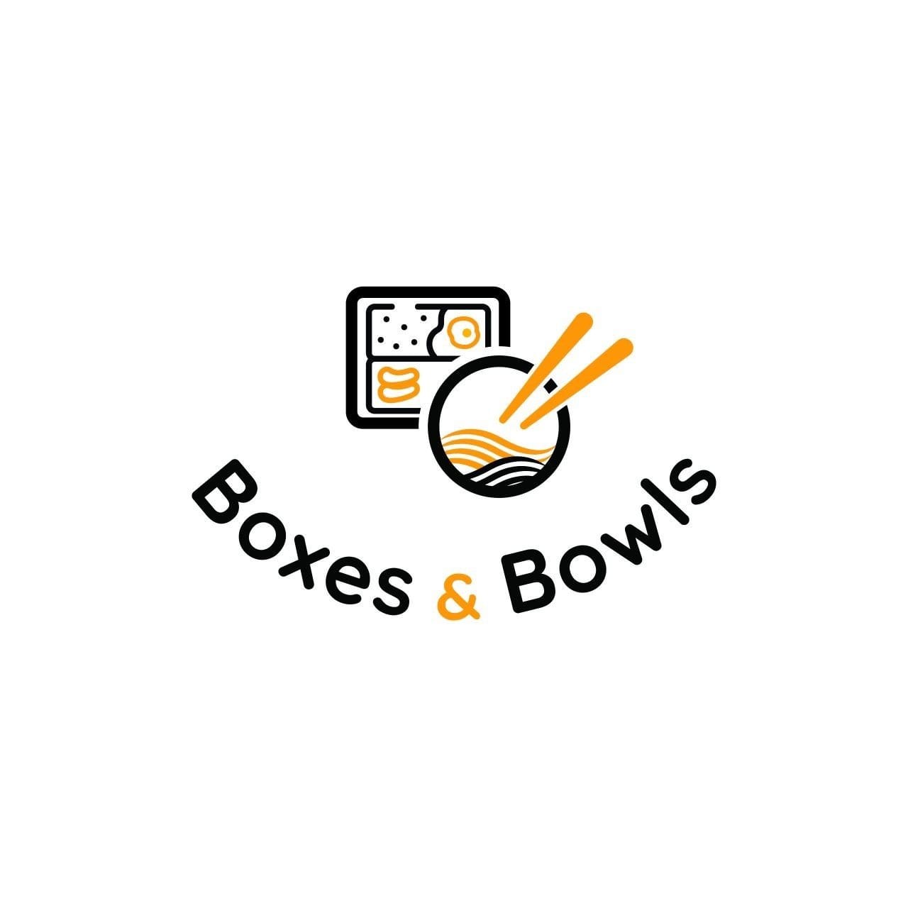 Branding voor Boxes & Bowls – modern logo ontwerp voor een Aziatische keuken aan huis Sfeervolle presentatie van merkidentiteit Boxes & Bowls