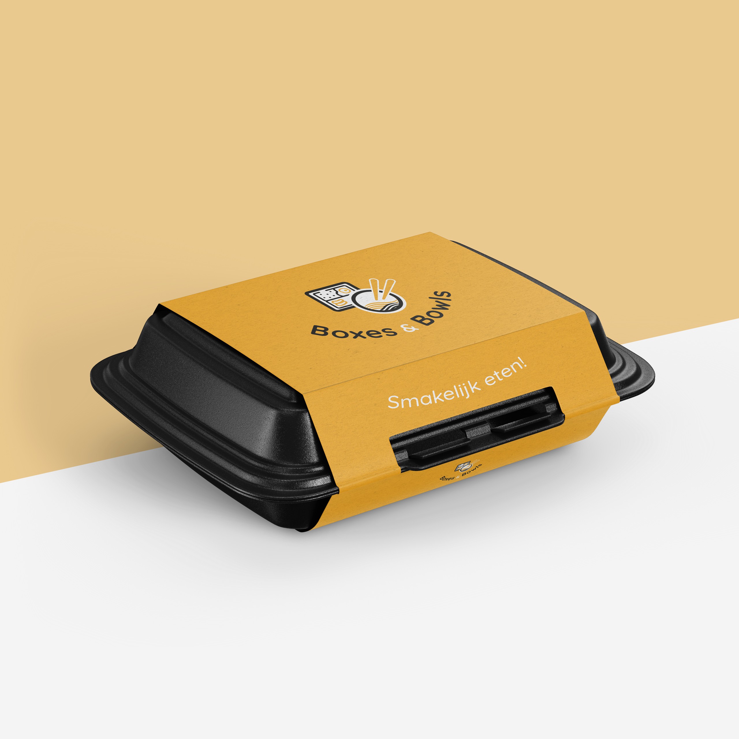 Boxes & Bowls branding toegepast op takeaway verpakking
