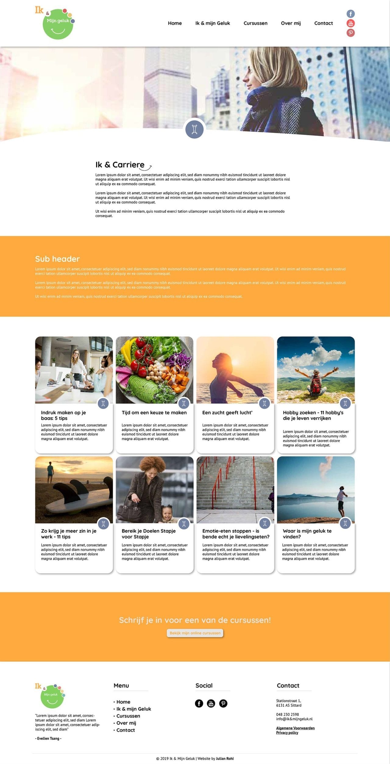 Dienstenpagina ontwerp voor Ik & Mijn Geluk – helder, gestructureerd en gebruiksvriendelijk Heldere typografie en gebruiksvriendelijke interface voor platform gericht op balans en welzijn