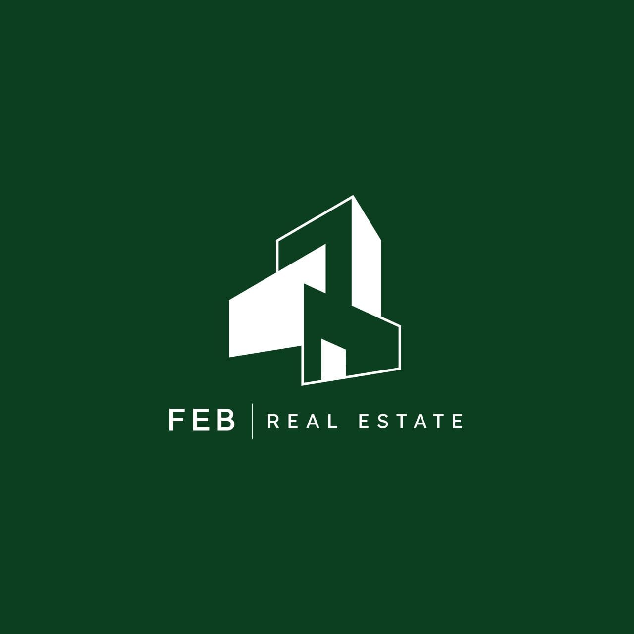 FEB Real Estate logo in diapositief | Luxe en modern ontwerp FEB Real Estate logo in diapositief, een krachtig ontwerp dat de luxe en betrouwbaarheid van het merk weerspiegelt