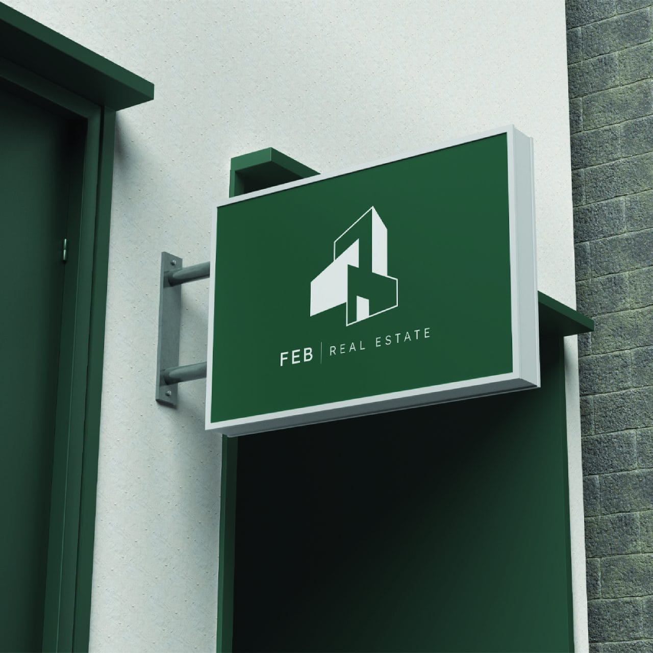 FEB Real Estate logo op winkelpand lightbox | Premium vastgoedbranding FEB Real Estate logo op een winkelpand lightbox, het merk in de publieke ruimte met een professionele uitstraling