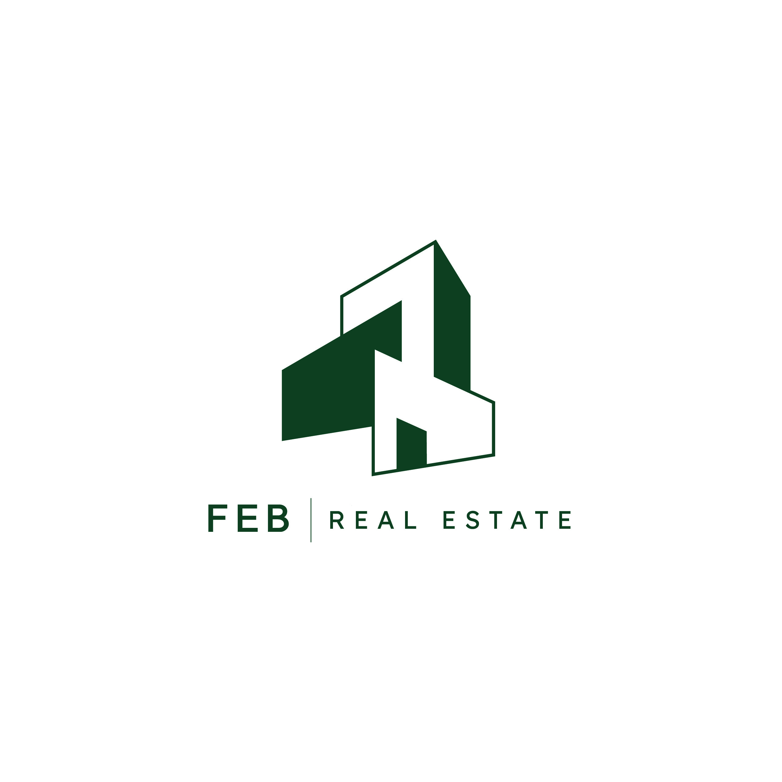 Het logo van FEB Real Estate met een minimalistisch en luxe ontwerp, herkenbaar en krachtig
