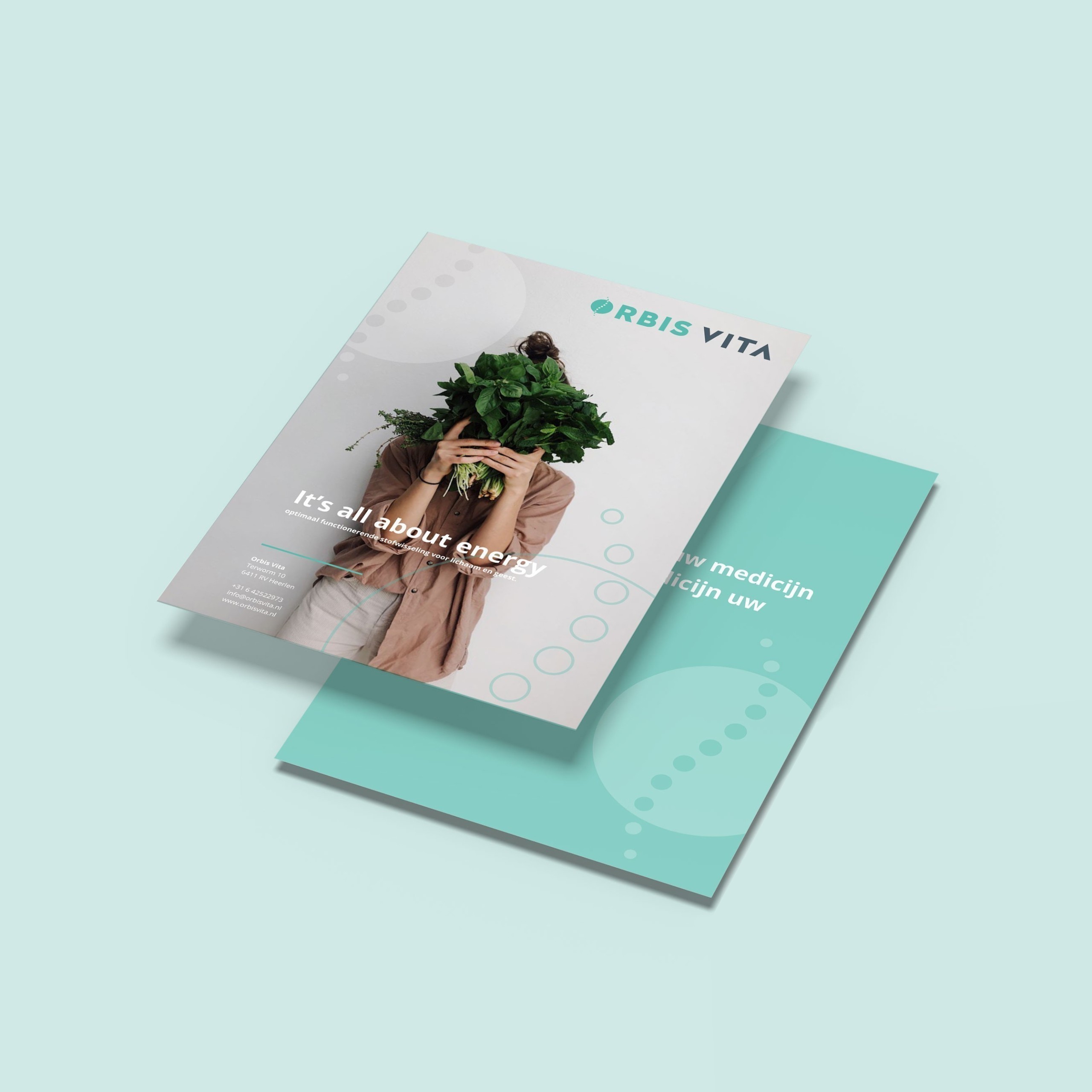 Voorzijde van de Orbis Vita brochure die een gezonde stofwisseling en welzijn promoot